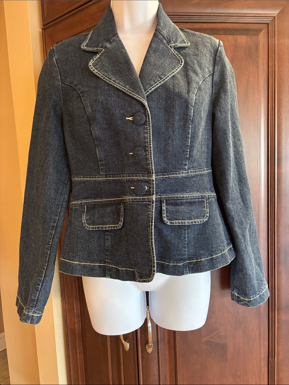 INC International Concepts Dark Wash Denim Blazer Jacket Fitted Y2K